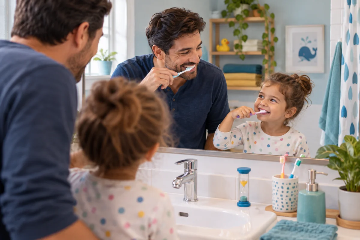 Imagem editorial: Como ajudar uma criança a escovar os dentes